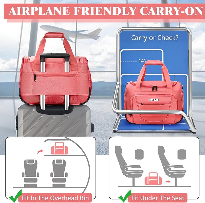 Underseat Carry On luggage Bag Airplanes Personal Item Bags, Gym Bag for Men Weekender Overnight Travel Tote Bag Shoulder Small Softside Carry on Luggage Travel Duffel Bags For Men Women -16 IN Pink