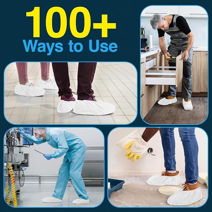 Premium Boot & Shoe Covers Disposable Booties - 200 Pack - Durable, Non-Slip, Non-Toxic, Water Resistant, Recyclable Protectors for Indoor & Outdoor - Large Size Fits Most Shoes