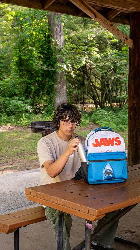 JAWS Movie Poster Backpack, 16 x 12 x 5 Inches, Shark School Bag with Laptop Pocket, 50th Anniversary Edition
