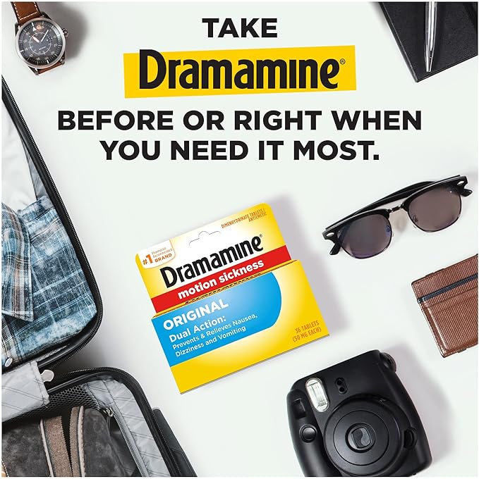 Dramamine Motion Sickness Original, for Nausea Relief During Travel, 36 Count