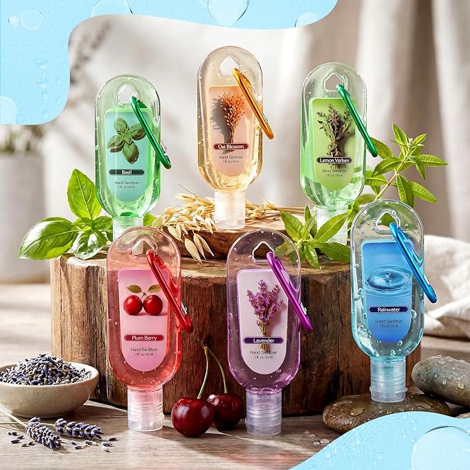 24 Pack Scented Hand Sanitizers Keychain Gift Lavender Mini Hand Sanitizer Gel Bulk 1 oz Travel Size Colorful with Keychain Set Thank You Gift for Teacher Nurse Coworker Graduation Party