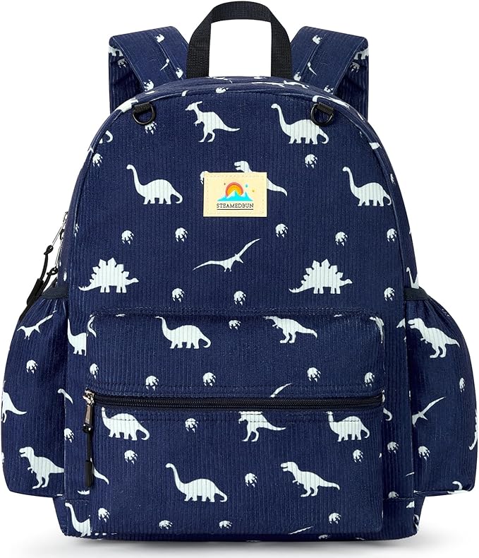 STEAMEDBUN Corduroy Kids Backpack for Boys and Girls 5-8: Boys Backpack for Elementary Kindergarten - 15 inch Cute Backpacks for Kids - Car