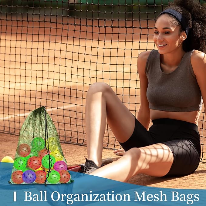 6 Pcs Mesh Bags Drawstring, 14x17 Inch with Lock, Multipurpose Storage Bags for Gym, Balls, Beach, Laundry (Green)
