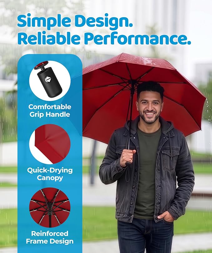Rain-Mate Windproof Compact Umbrellas for Rain - Strong Reinforced Fiberglass Rib Design & Auto Open & Close - Portable Folding Travel Umbrella - Lightweight & Packable for Women & Men, Easy Collapse