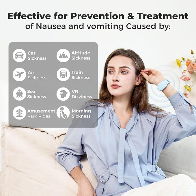EmeTerm Fashion FDA-Cleared Relieve Nausea Electrode Stimulator Morning Sickness Motion Travel Sickness Vomit Relief Rechargeable No Gel Drug Free Wrist Bands Without Side Effects (2 Pack)