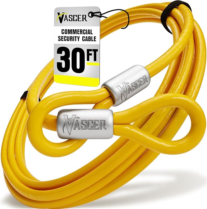 Vascer Commercial Heavy Duty Braided Galvanized Steel Theft Deterrent Security Cable with Looped Ends. (1/2 Inch Thick, 7x19 Construction, 30 Feet)
