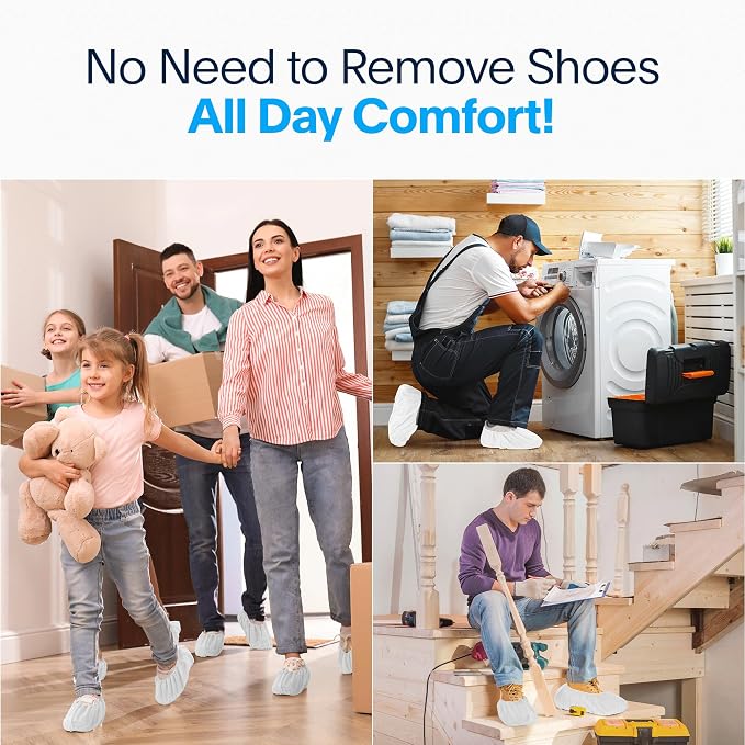 Premium Boot & Shoe Covers Disposable Booties - 200 Pack - Durable, Non-Slip, Non-Toxic, Water Resistant, Recyclable Protectors for Indoor & Outdoor - Large Size Fits Most Shoes