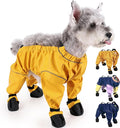 Waterproof Dog Boots Rain Boots with Suspender, Dogs Shoes Paw Protector for Small Medium Puppy, Anti-Slip Doggy Boot Belly Protector, Rain Booties Snow Booties (Medium, Yellow_)