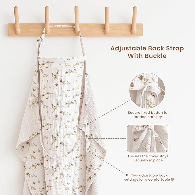 Konssy 2-Pack Muslin Nursing Cover Up for Breastfeeding Moms with Rigid Hoop, 100% Cotton, Lightweight & Breathable Breastfeeding Cover, Adjustable & Comfort