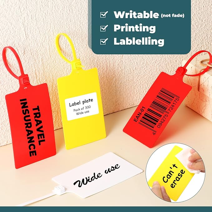 300 Pcs Plastic Tags Seals Shipping Label 255 mm Total Length Waterproof Plastic Hanging Tags and 3 Color Marker Pens for Logistics Shipping Luggage Labeling Fastener (Red, Blue, Green, Yellow, White)