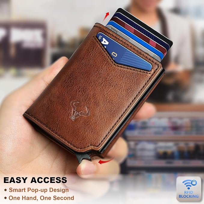 BULLIANT Men Wallet Leather Wallet Card Holders Money Clip for Men 10Cards-Magnetic Flip on Metal Case
