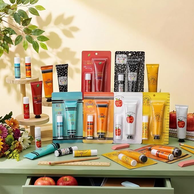 Loopeer 24 Sets Teacher Appreciation Gifts Bulk Hand Cream & Lip Balm Set Thank You Gifts for Teachers Staff Coworkers End of Year Graduation Travel Size Lotion Party Favors