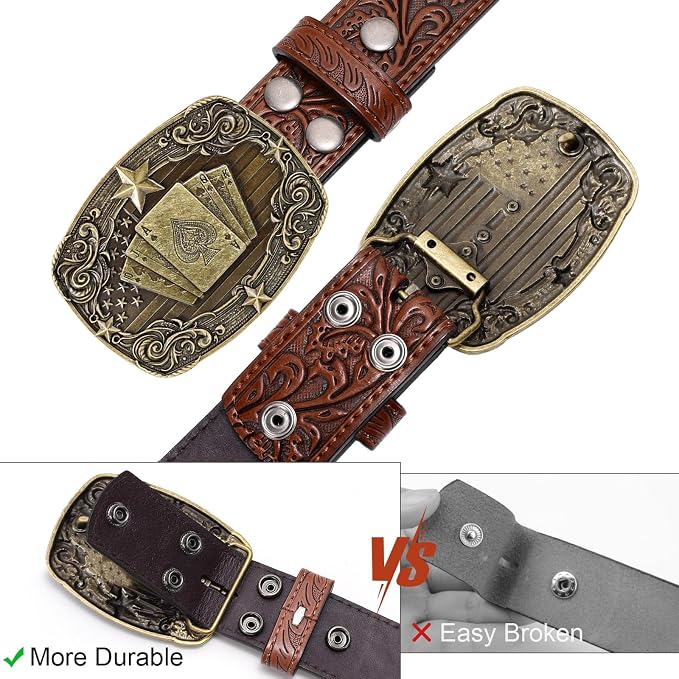 SANSTHS Western Cowboy Belts for Men Women, Mens Western Belt Bull Buckle Country Belt Cowboy Leather Belt for Jeans