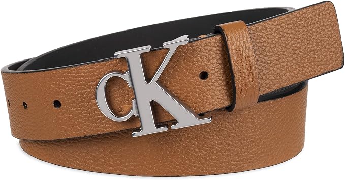 Calvin Klein Men’s CK Monogram Cut Out Buckle Belt – Casual Belt for Jeans & Everyday Wear