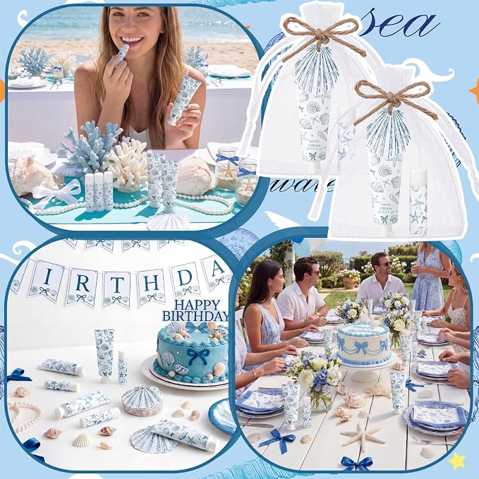 24 Sets Bow Seashells Themed Hand Cream and Lip Balm Gift Seashells and Wedding Bells Favors Bridal Shower Party Favors for Guest Travel Size Bulk Ocean Coastal Summer Baby Shower Party Supplies