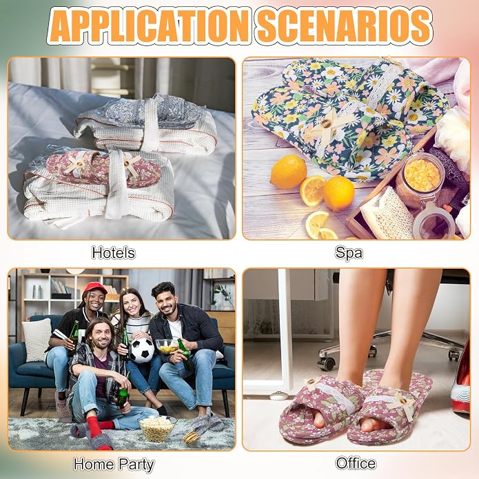 Chuarry 10 Pairs Floral Cotton House Slippers for Guest Women Washable Indoor Cotton Slippers Comfortable Soft Open Toe Slipper Portable Foldable Slipper for Hotel Travel Airplane Spa, 2 Sizes