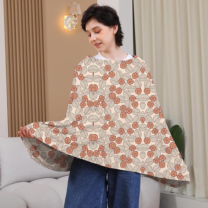 Seejoy Multi-use Nursing Cover for Breastfeeding, 360°Full Coverage Nursing Poncho, Rayon Soft & Breathable Breastfeeding Cover up (Smooth Rayon, Floral Leaf)