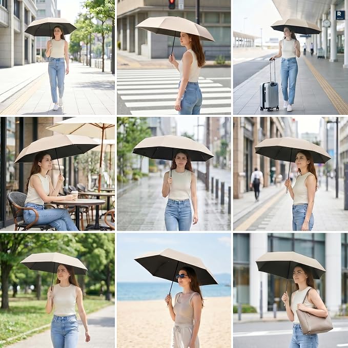 Ultra Lightweight Compact Umbrella 7.8 oz, Auto Open Close Folding Design for Sun & Light Rain, Mini Travel Accessory for Purse & Backpack, Portable UV Protection for Daily Commute, One-Person Use