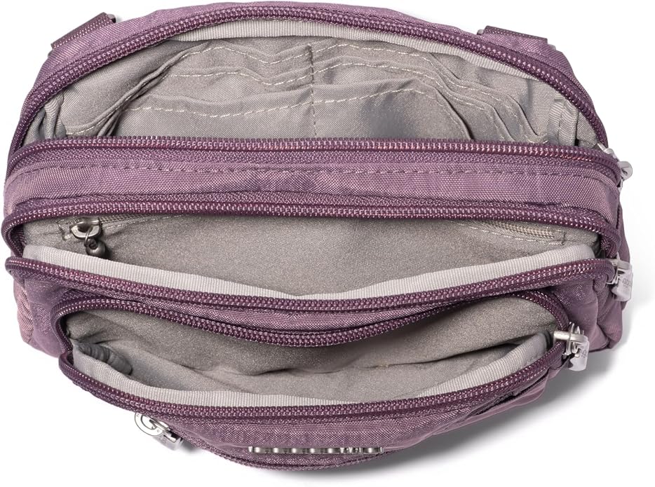 Baggallini Triple Zip Small Crossbody Bag for Women - Lightweight Convertible Fanny Pack Belt Bag