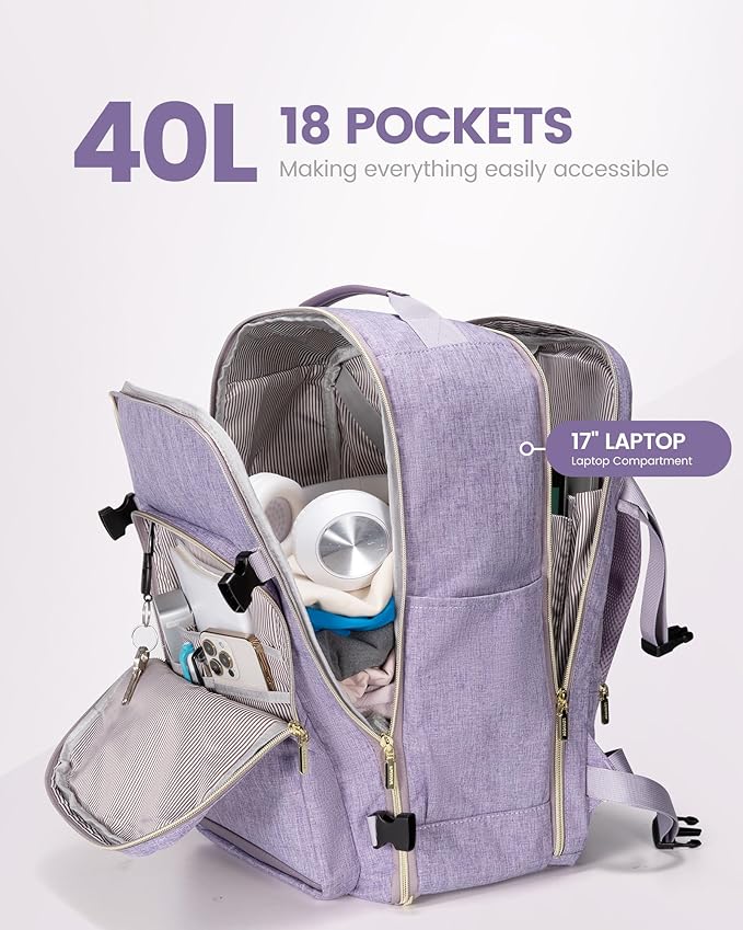 LOVEVOOK 40L Travel Backpack Flight Approved Carry on Backpack,3 Packing Cubes,Waterproof Personal Item Travel Bag,TSA Carry on Luggage Suitcase Travel Essentials,Gifts for Women & Men,fits 17" Laptop