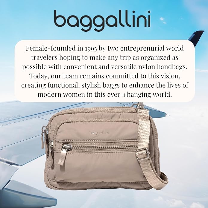 Baggallini Triple Zip Small Crossbody Bag for Women - Lightweight Convertible Fanny Pack Belt Bag