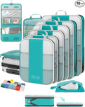 10 Set Compression Packing Cubes for Travel Essentials,Compressible Expandable Packing Cubes for Suitcase,OlarHike Luggage Garment Bags for Travel,Handy Helper for Organizing Clothes(Blue Green)