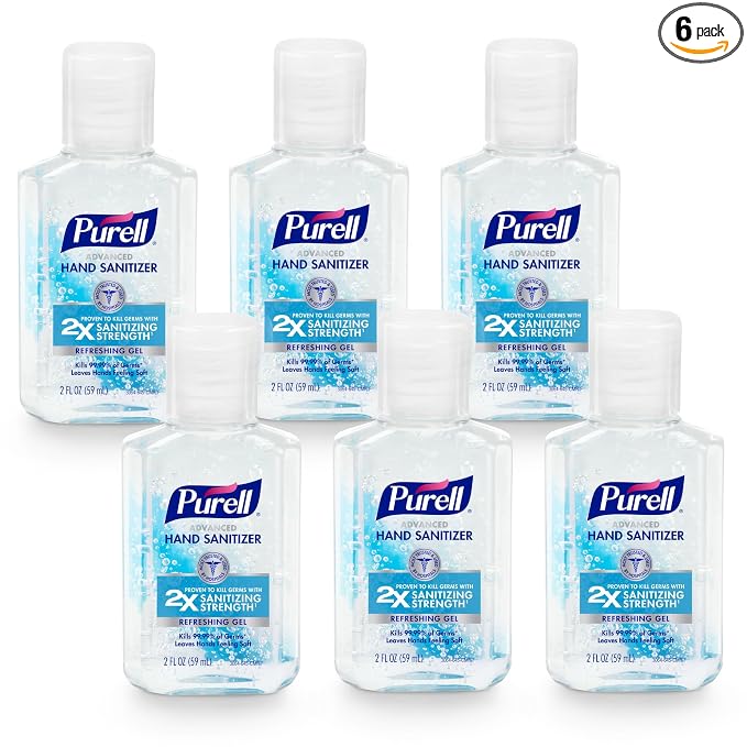 Purell Advanced Hand Sanitizer Refreshing Gel, Clean Scent, 2 fl oz Travel Size Flip Cap Bottle (Pack of 6) – 3155-04-EC