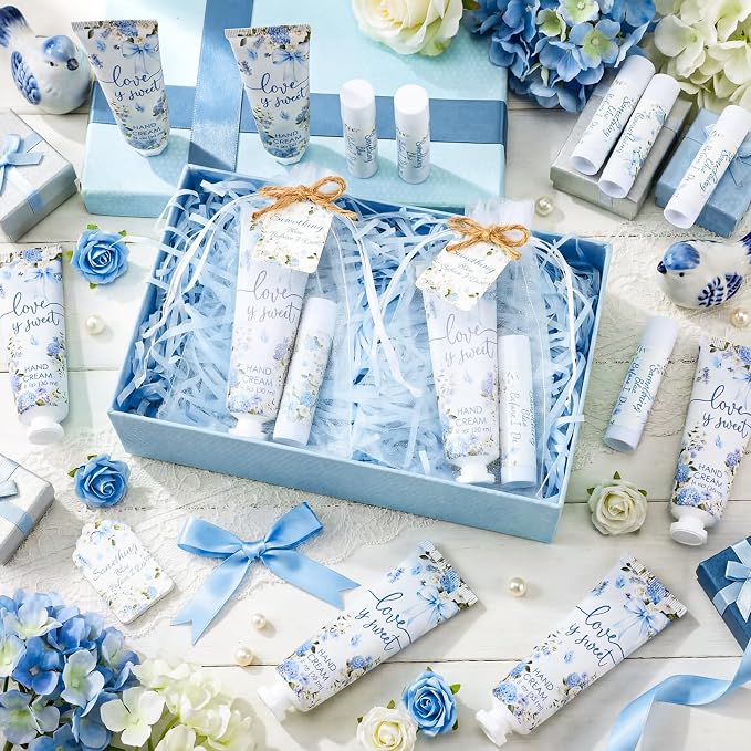 24 Sets Something Blue Before I Do Bridal Shower Hand Cream and Lip Balm Gift Floral Blue Bow Bridal Shower Favors for Guests Travel Size Love Is Sweet Hand Lotion and Lip Balm Bulk Party Supplies
