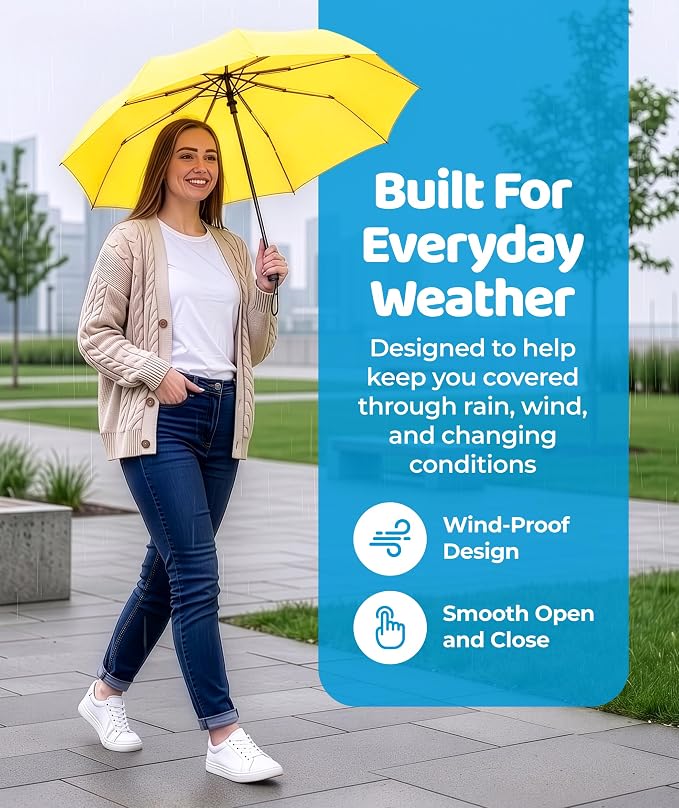 Rain-Mate Windproof Compact Umbrellas for Rain - Strong Reinforced Fiberglass Rib Design & Auto Open & Close - Portable Folding Travel Umbrella - Lightweight & Packable for Women & Men, Easy Collapse