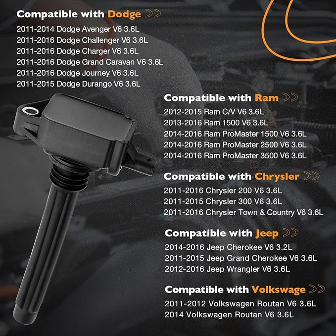 HQPASFY UF648 Ignition Coil Packs, Compatible with Dodge Charger/Durango/Avenge, RAM 1500, Chrysler Town & Country, Jeep Wrangler & More, Replaces# UF648, 0221504032, C1791 (6PCS)