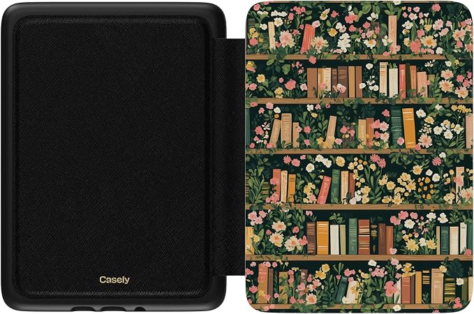 Casely Kindle Case | Book Nook | Floral Library | Compatible with 7" Kindle Colorsoft and 7" Kindle Paperwhite (12th Gen 2024 Edition) | Auto Sleep/Wake Function | Hand Strap | Vegan Leather