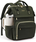 LOVEVOOK Laptop Backpack for Women with Giant Tumbler Holder Pocket,17 inch Waterproof Travel Backpack Purse Computer Laptop Bag,Professional Work College Nurse Teacher Backpack Daypack,Olive Green