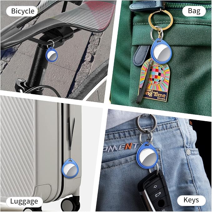 Air Tracker Tags-4 Pack Blue, 5.3 Bluetooth Tracker Work with Apple Find My (iOS Only), 100dB Sound, Smart Tag with Keychain/Lanyard, Item Finder for Luggage/Key/Suitcase, Replaceable Battery.