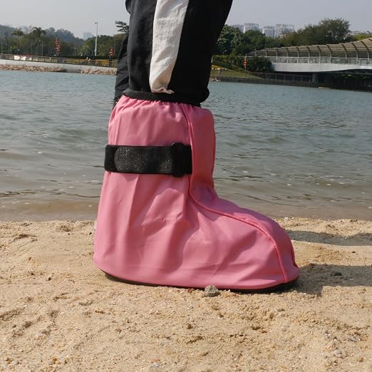 Walking Boot Cover for Medical Fracture Cast Pink Short, X-Large | Water Resistant Slip Resistant Rubber Sole Easy On and Off Snug Fit
