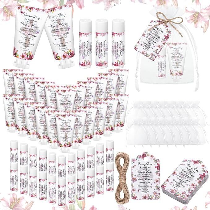 48 Sets Christian Graduation Gifts Hand Cream and Lip Balm Bulk Teacher Appreciation Gifts Travel Size for Her Bible Verse Thank You Cards with Organza Bag Tag for Graduation Supplies(Fresh)
