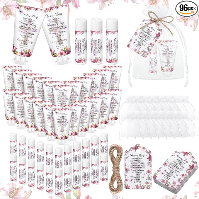 24 Sets Christian Graduation Gifts Hand Cream and Lip Balm Bulk Teacher Appreciation Gifts Bible Verse Thank You Cards with Organza Bag for Graduation Supplies(Stylish)