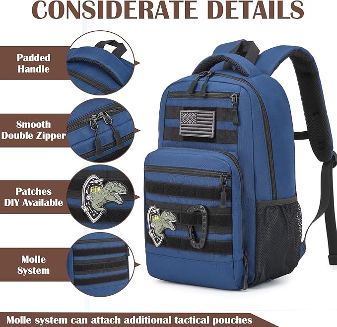 Kids Tactical Backpack Army Molle Bookbag Military Boys Backpack for School, Outdoor, Camping, Blue