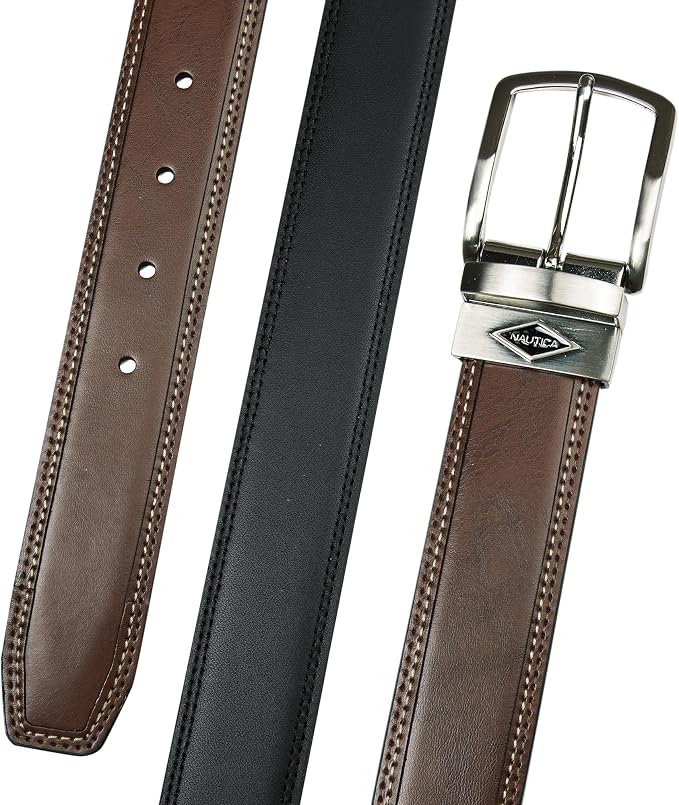 Nautica Men's Reversible Leather Belt | 2-in-1 | Classic | Everyday | Business | Work | Dress | Casual | Metal Buckle