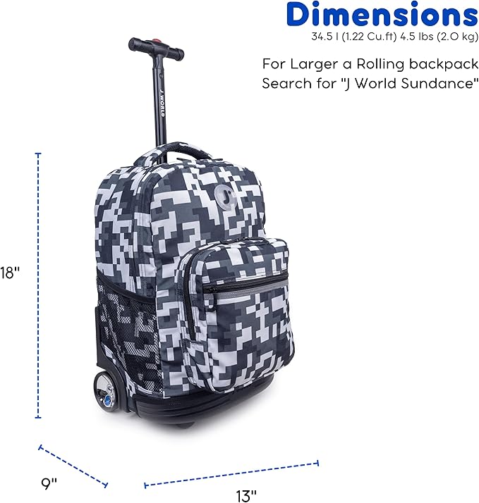 J World Sunrise Kids Rolling Backpack for Girls Boys. Roller Bookbag With Wheels For School, Camo