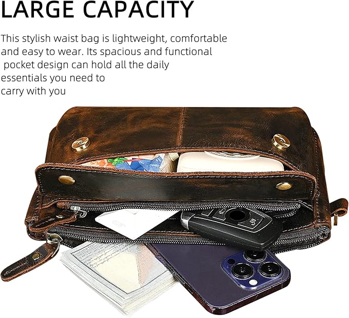 Genuine Leather Hiking Riding Travel Fanny Waist Pack Small Phone Pouch For Men Women FB811-29 (100% Leather-The 8136 Brown)