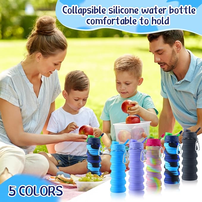 Layhit 10 Pcs Silicone Collapsible Water Bottles 17 oz Travel Water Bottle with Leak Proof Twist Cap Portable Foldable Retractable Sports Bottles Reusable Expandable Water Bottle (Multi Colors)