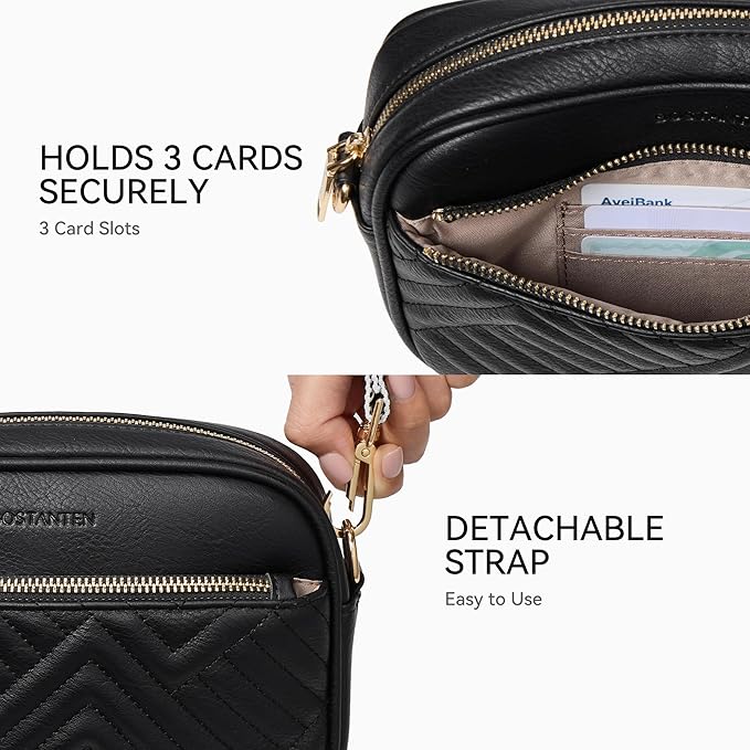 BOSTANTEN Quilted Crossbody Bags for Women Vegan Leather Purses Shoulder Handbags with Wide Strap