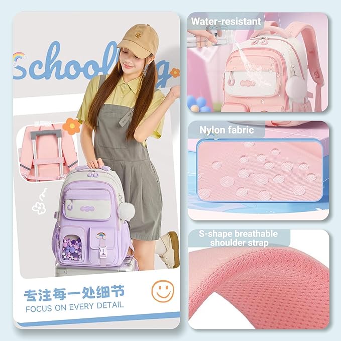 VIDOSCLA Vivid Girls' School Backpack Kids Elementary Schoolbag Primary Backpack with Multi-Pocket Design