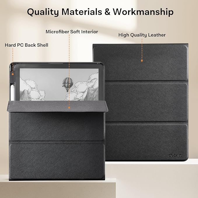CoBak Case for 11" Kindle Scribe 3rd Generation 2025, Kindle Scribe Colorsoft with Two Viewing Angles - All New PU Leather Cover with Auto Sleep Wake, Pen Holder. Black