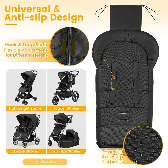 Orzbow Stroller Footmuff Universal - Weather-Proof Bunting Bag for Toddler, Warm Fleece Sleeping Bag for Cold Weather, Easily Attaches to Most Strollers, Baby Boys Girls Winter Essentials, Black