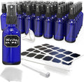 Nevlers Small Spray Bottle 2 Oz 48 Pack Blue Glass Spritzer Bottles | Mini Spray Bottle Mist Set w/ Labels, Marker, Funnel, Brush & Shrink Wrap | 2oz Glass Bottles for Oils, Scents & Travel Use