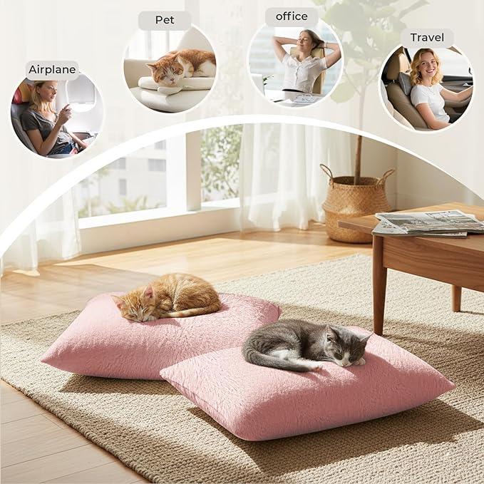 2 Pack Tiny Travel Pillows, 7"x11" Memory Foam Mini Neck Pillow for Travel and Airplane, Soft Machine Washable Small Pillows for Neck, Knee, Lumbar Support, Small Cushionfor Pet, Dogs (Pink)