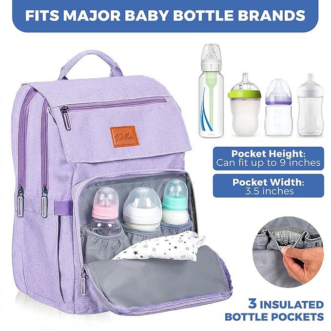 Baby Shower Gifts for Mom - Diaper Bag Backpack - 16 Organizer Pockets Baby Diaper Bag w/ Insulated Bottle Holders & Wipes Pocket, Large Capacity Baby Bag Backpack - Waterproof & Easy to Clean, Purple