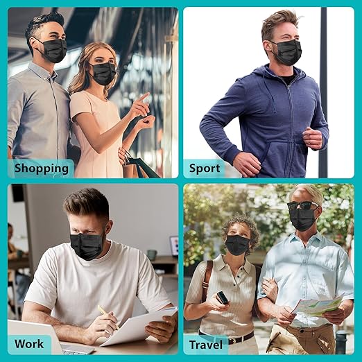 ZTANPS 50PCS Disposable Face Masks, Black Masks, 3 Layer Protection Black Disposable Face Masks