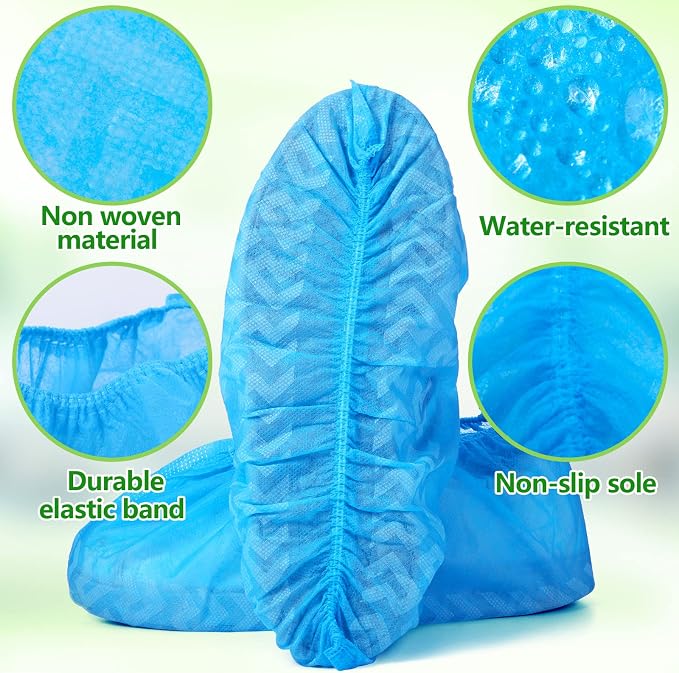 Leumoi 500 Pcs Disposable Boot Covers Bulk Non Slip Disposable Shoe Covers Large Durable Non Woven Shoe Protector for Indoors, Home, Floors and Shoes, One Size Fits Most(Blue)